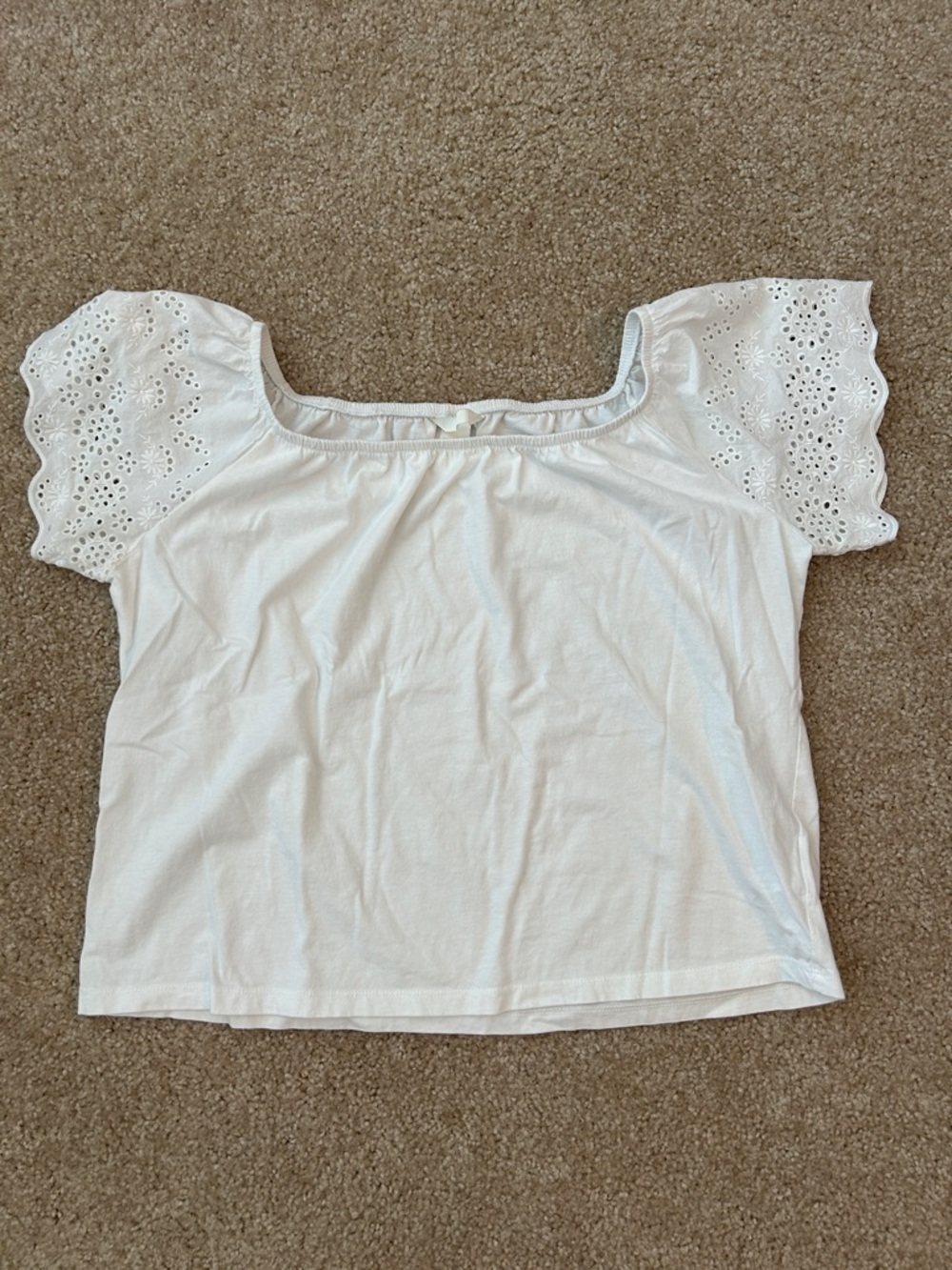H&M Women’s White Eyelet Sleeve Square Neck Top